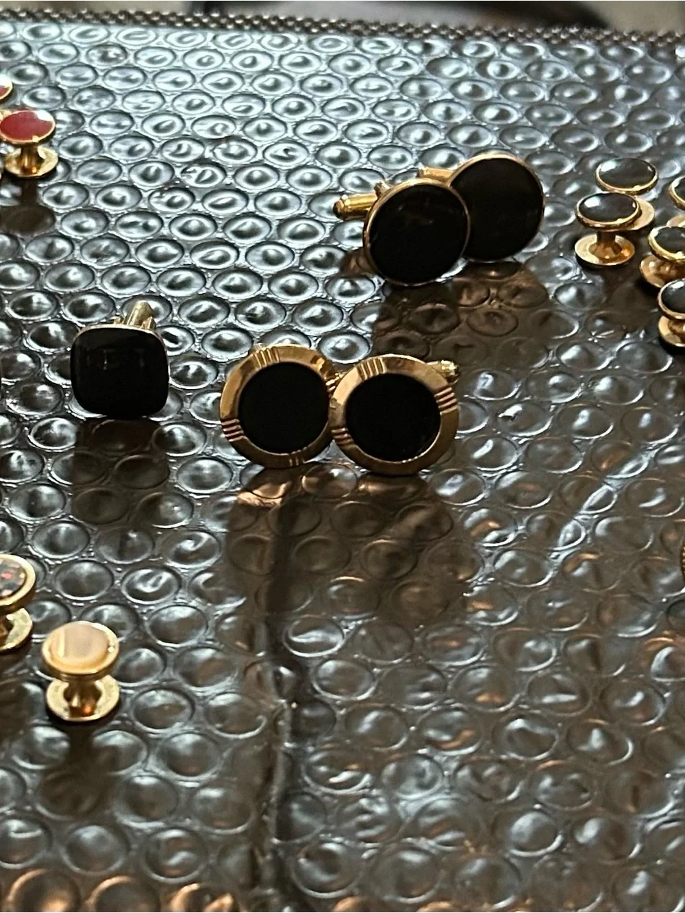 Gold-Tone Black center Cufflinks and Studs Set -